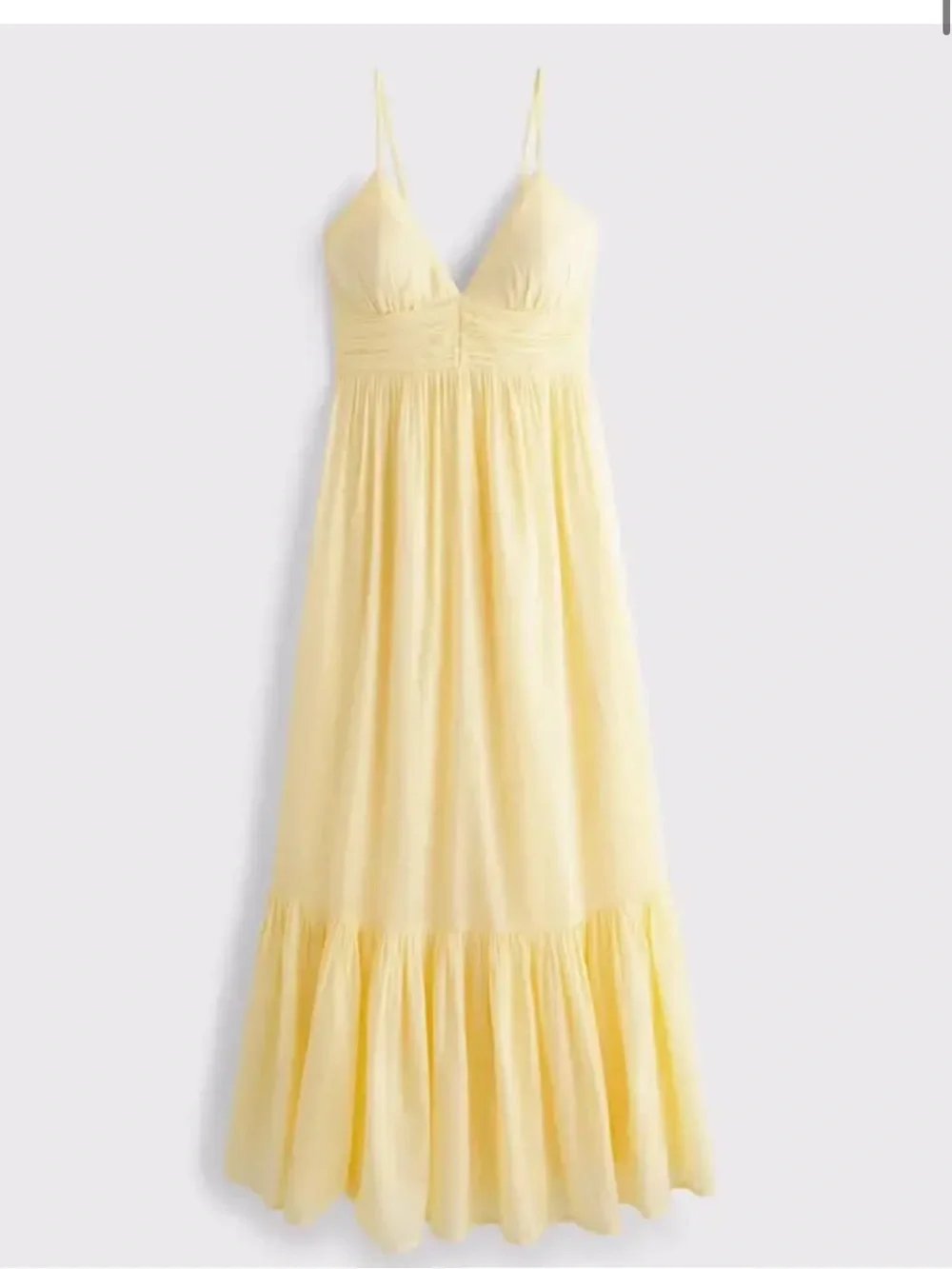 Abercrombie & Fitch Pale Yellow Spaghetti-Strap Maxi Dress